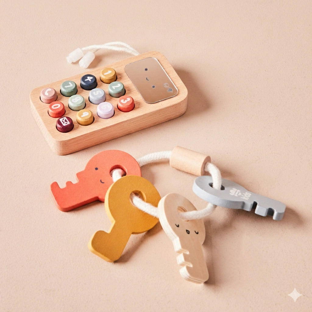 Wooden Phone and Keys